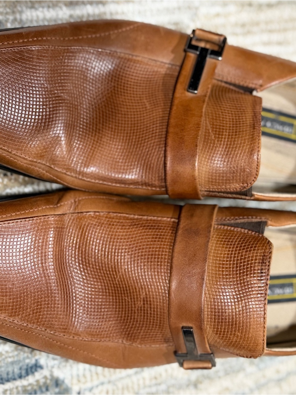 Stacy Adams Tan Textured Leather Slip-On Loafers